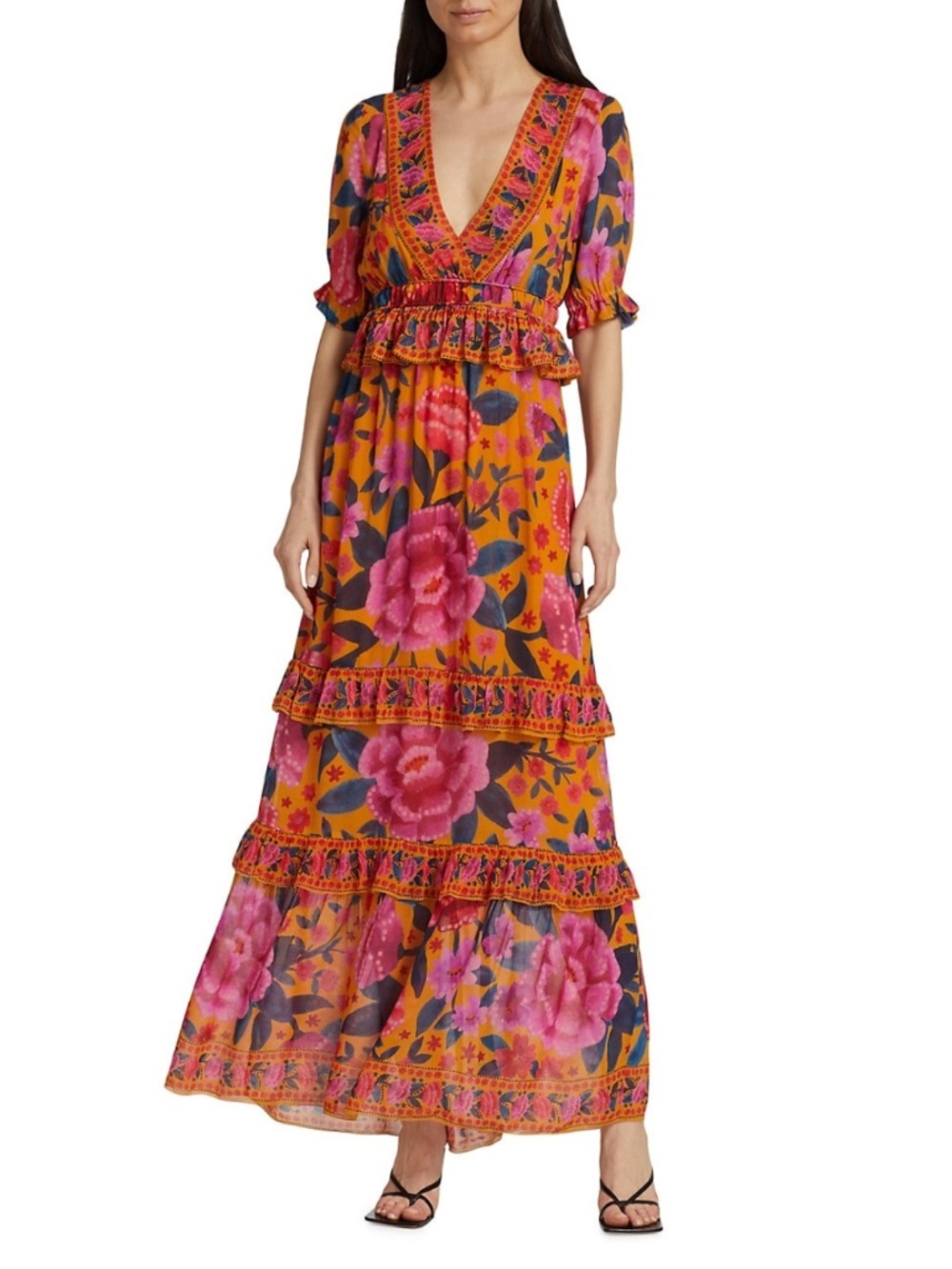 NEW Farm Rio Floral Dream Maxi Dress Floral Dream Yellow Small - Picture 6 of 16